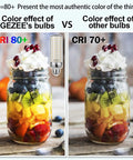 Comparison of LED bulb effect on fruit jars, showcasing 35W LED Light Bulb E26 Base Daylight White 6000K 3500 Lumens quality