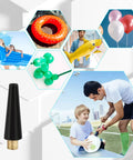 Ball Pump Needle Set Pro Grade Must Have With 2 Metal Ball Needles 2 Tapered Nozzles And 1 Metal American To French Adapter For Football Basketball Volleyball Swim Ring Balloon And Bike Inflatables 5 Piece Kit with images of inflatables and use.
