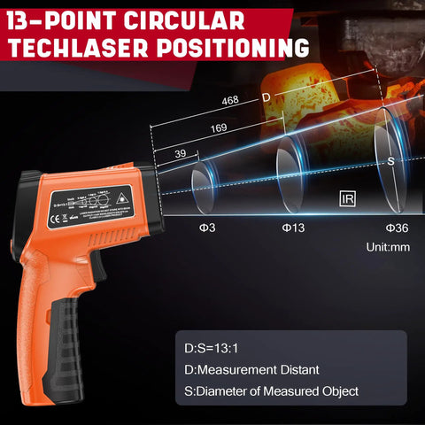 Infrared Thermometer Gun Non Contact Digital Laser Temp Tool Pro Grade With Emissivity Adjustable displaying laser targeting