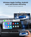 9.26 Inch Wireless CarPlay Screen With 4K Dash Cam And HD Backup Camera Hands Free Portable Car Display showing CarPlay and Android Auto