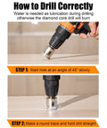Diamond hole saw bit attached to a cordless drill; part of a 10‑pc diamond hole saw set for glass and tile