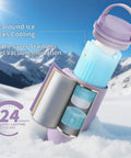 Reusable Breastmilk Storage Bottle With Insulated Cooler Keeps Baby Feed Fresh For 24 Hours Travel Ready, showing double-layer stainless steel and ice packs.