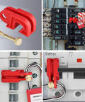 Universal Circuit Breaker Lockout Device Kit 20 pack securing multiple pole ISO DIN breakers on industrial panel