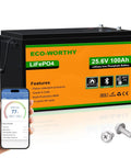 24V 100Ah LiFePO4 Deep Cycle Rechargeable Battery With Bluetooth App Monitoring for off grid solar use shown with phone app.