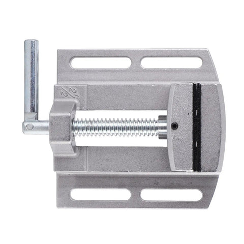 Solid 2.75 Inch Heavy Duty Drill Press Vise crafted from durable aluminum alloy with steel jaws, top view showing clamping mechanism.