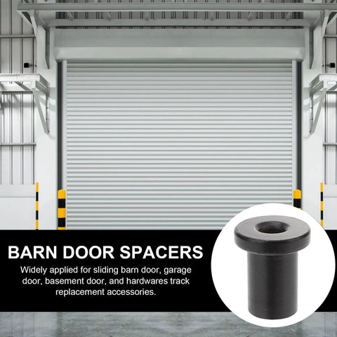 5 Pack Sliding Barn Door Track Spacers Hardware Kit For Wall Mounting Support, shown with a garage door background.