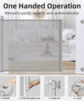Contemporary home setting with Retractable Baby Gate 33 Inch Tall Extends To 55 Inch Wide Mesh Safety Gate for One Handed Operation.