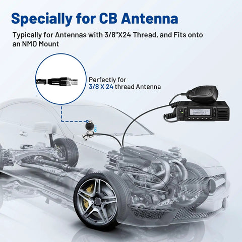 Diagram of NMO To Three Eighths Inch By Twenty Four Thread Antenna Adapter For CB Ham Radios in car setup