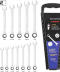 14 Piece SAE Ratcheting Wrench Set With One Quarter Inch To Seven Eighths Inch Wrenches, Chrome Vanadium Steel