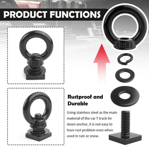 4 Piece Car Tie Down Anchors For T Slot Roof Rack M8 Stainless Steel Bolts With Retaining Rings product components