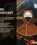 Cowhide Leather Welding Hood With Shoulder Cape Kevlar Reinforced Full Head Coverage Brown OSHA Compliant Durable Protective Helmet