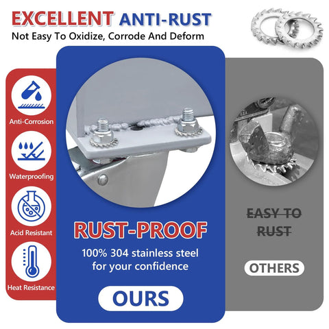 Front view of 555-piece 304 stainless steel external tooth lock washer set, eight sizes M2.5–M12, silver.