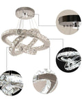 Dimmable LED Three-Ring Chandelier With Crystal Accents And Stainless Steel Pendant Light displaying close-up details