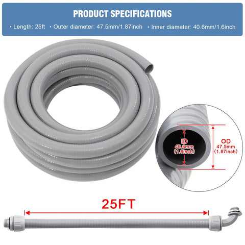 Flexible Non Metallic Liquid Tight Electrical Conduit Kit One And A Half Inch Twenty Five Feet PVC Coated with Fittings
