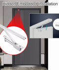 Illustration of Concealed Hydraulic Door Closer With Soft Close Damper and Hold Open Feature, hidden installation in door frame.