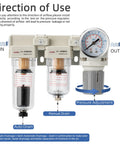 Diagram of Air Pressure Regulator 1/4 NPT With Double Air Filter Water Separator and Dryer Auto Drain Plus Manual Drain