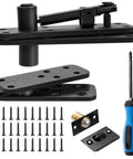 Hidden Door Pivot Hinge For Secret Bookcase Doors Heavy Duty 570 Lbs Load Bearing In 304 Stainless Steel components with screws and screwdriver