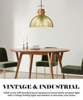 Dome Pendant Light With Rubber Wood Stem And Brushed Brass Shade 12 Inch Vintage Industrial Vibe over dining table setting