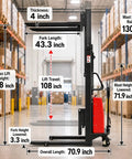 Heavy Duty 5500 Lbs Semi Electric Pallet Stacker With Adjustable Steel Forks dimensions 43.3 inch fork length in warehouse setting.