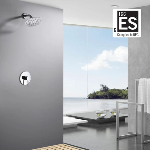 Shower Faucet With Valve And 8 Inch Rain Shower Head, Single Handle Chrome Finish, Easy DIY Install, Slick Modern Bathroom Upgrade, Durable Brass Construction, Water Saving Design For Smooth, Quiet Shower Experience