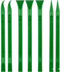 Nine Piece Plastic Scraper Tool Set For Scratch Free Crevices And Sticker Removal shown in green with different scraper heads.
