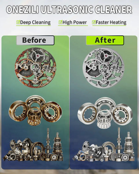 Before and after of mechanical parts cleaned with Industrial Ultrasonic Cleaner 30L 600W With Adjustable Power, Sweep And Degas