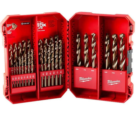 Cobalt Red Helix Metal Drill Bit Set, 29 Piece Kit For Tough Metals And Wood, Pro Grade Heavy Duty Bits in red case