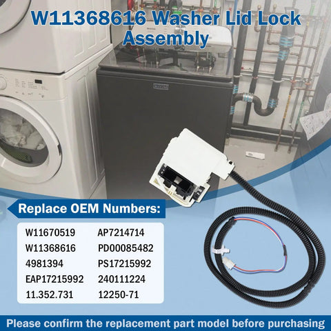 Easy Fit Washer Lid Lock Assembly For Whirlpool And Maytag Washers Replacement Numbers W11670519 AP7214714 PD00085482 4981394 12250-71 11.352.731 Replaces Faulty Door Latch With Plug And Play Durability Fits MVW4505MW0 MVW4505MW1 MVW4505MW2 washer lid lock with wiring harness