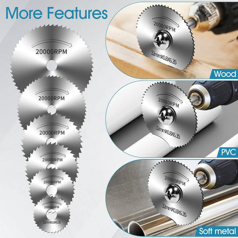 Heavy Duty 9 Piece Drill Cutting Wheel And Saw Bit Set For Rotary Tool With One Quarter Inch Hex Shank Built For Metal Wood