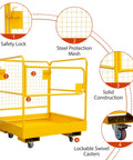 Forklift Safety Cage 36x36 Carbon Steel Man Basket With Safety Railings And Caster Wheels Work Platform For Warehouse Maintenance And Aerial Tasks Beefed Up Heavy Duty 1200 Lb Load Capacity, yellow steel mesh, lockable casters