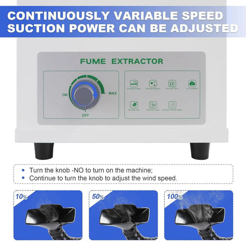 Control panel of Heavy Duty Laser And Solder Fume Extractor Featuring A Badass 100W Brushless Motor delivering adjustable suction power.