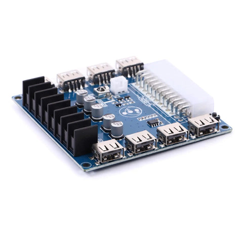 ATX Power Supply Breakout Board 24 Pin Module With 6 USB Ports, Dope 3.3V 5V 12V Rails And 1.8V To 10.8V, side view