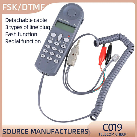 Phone Line Tester Kit for Linemen With Three Plug Types, Grab And Go Cable Set With Connectors And Joiner, FSK And DTMF Caller ID, Easy On Off Hang Up Button, Quick Line Fault Check Tool for Field Work gray tester with coiled cable