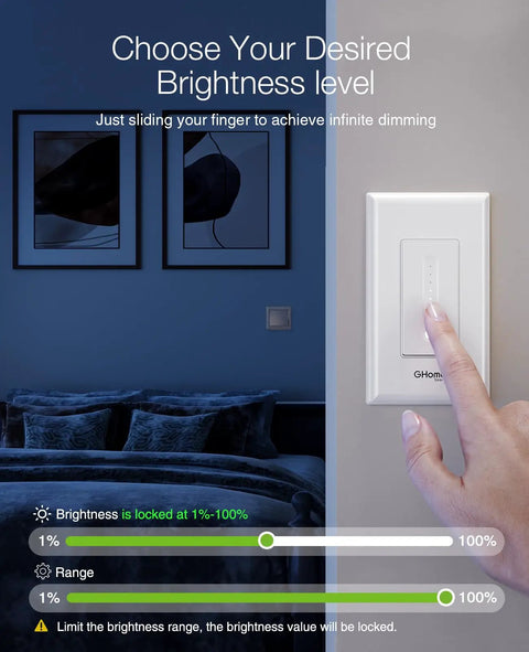 Person adjusting Single Pole Smart Dimmer Switch With Neutral Wire Required 2.4GHz WiFi Works With Alexa Google Home UL Certified