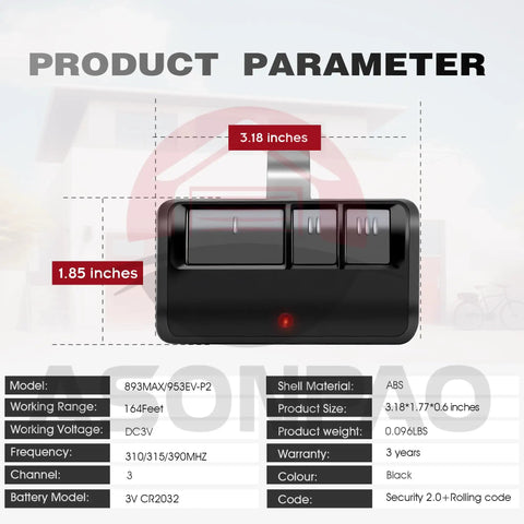 Universal Garage Door Opener Remote 2 Pack That Plays Nice With LiftMaster Chamberlain Sears Craftsman - size dimensions