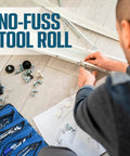 Heavy Duty Tool Roll For Pros With Ultra Durable Water Resistant And Grease Resistant Fabric Reinforced Seams And Massive Interior Storage