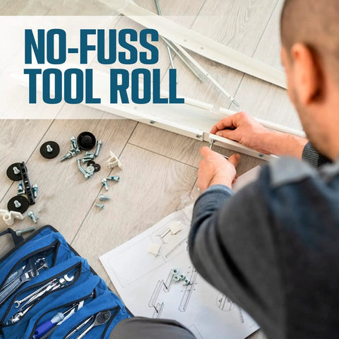 Heavy Duty Tool Roll For Pros With Ultra Durable Water Resistant And Grease Resistant Fabric Reinforced Seams And Massive Interior Storage