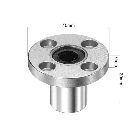 LMF10UU Linear Ball Bearings 10X19X29MM Round Flange Base Double Sealed Nickel Plated Steel For Cnc Machines and 3D Printers close up with dimensions