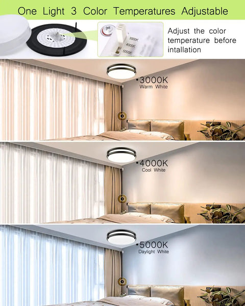 Energy Saving LED Flush Mount Ceiling Light 13 Inch 40W 4000 Lumen Dimmable Kitchen Fixture With Adjustable 3000K 5000K Color Temp