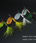 Colorful spinnerbaits from 10 Piece Spinner Lures Kit With Tackle Box For Freshwater And Saltwater Fishing, each 1/8 oz, 2.76in long.