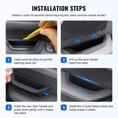Installation steps for Front Left Door Handle Pull Trim For BMW X3 F25 X4 F26 2010 2017 Driver Side Armrest Cover Black ABS Replacement