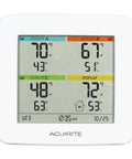 Front view of Four Location Home Weather Station With Three Wireless Indoor Outdoor Sensors And Built In Display For Real Time Temperature And Humidity Readings Across Indoor And Outdoor Spaces showing current data.