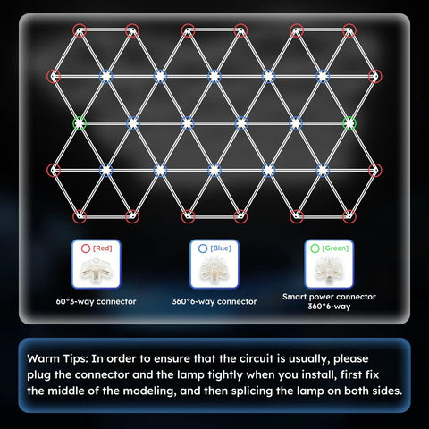 Diagram of Hexagonal LED Garage Light Kit 71 Pack Mega Bright 710W 78100LM Energy Efficient Honeycomb Ceiling Lights