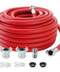 Heavy Duty 3/4 Inch X 100 Foot Red Rubber Pneumatic Air Hose For Jack Hammers With 300 PSI Pressure Featuring Secure Chicago Style Universal Thread Connection Zero Leak Proof For Demolition Jobs Where You Gotta Keep The Job Going All Day Hit Hard