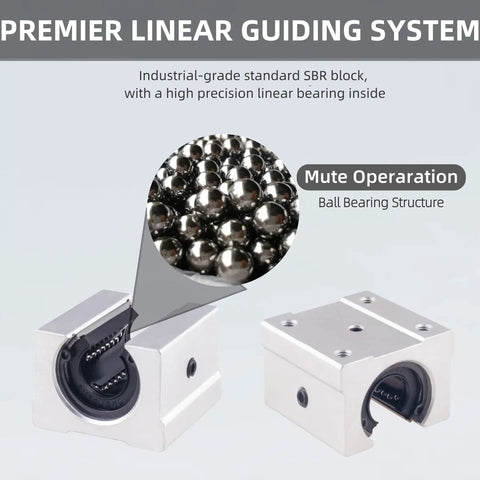 Two Piece SBR12 Linear Rail Guide Set 800mm Rails With Four SBR12UU Bearing Blocks Fully Supported Shaft Rod System CNC Machines