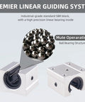 Beefed Up SBR12 500mm Linear Rail Kit with 2 Rails and 4 SBR12UU Blocks, showing ball bearing structure for CNC precision.