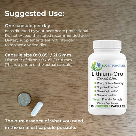 Bioavailable Lithium Orotate 20 Mg For Mood Boost And Emotional Wellness, Boosts Memory And Cognitive Function, 120 caps bottle