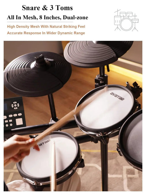Pro Grade Gig Ready Electric Drum Set For Adults With Dual Zone Mesh Pads, Cymbals With Choke, 440 Plus Sounds Across 50 Kits