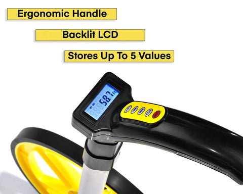Digital Distance Measuring Wheel With Crisp Lcd Readouts And Rigged Right Commercial Specs. Glides Over Asphalt On A Durable Plastic Drum Attached To A Collapsing Handle. Breaks Down Swiftly For No Sweat Hauls And Ships In A Tote For Clean Job Site Prep.