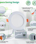 Diagram of 12 Pack 4 Inch Recessed LED Downlights With Junction Box Easy Install 6 CCT Selectable From 2500K To 5000K features.